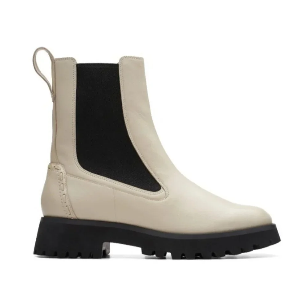 Clarks Stayso Rise Womens Ivory Leather Slip On Chelsea Boots Size: 8 NIB